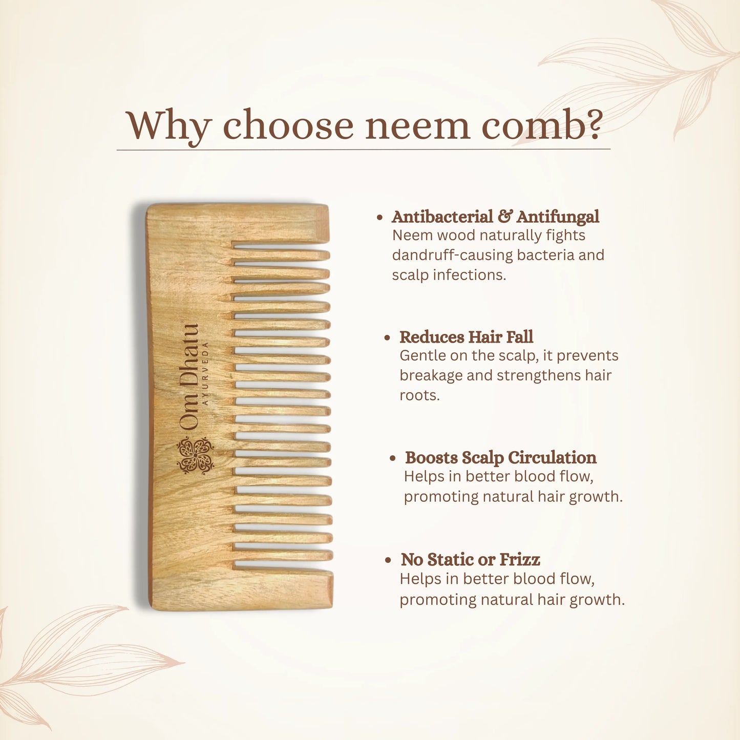Omdhatu Pure Neem Wood Comb