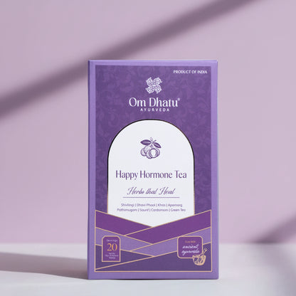 Close-up of the soothing, mood-balancing herbal ingredients used in Omdhatu Happy Hormone tea Bags